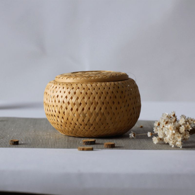 Pote de Armazenamento de Alimentos em Bambu Trançado