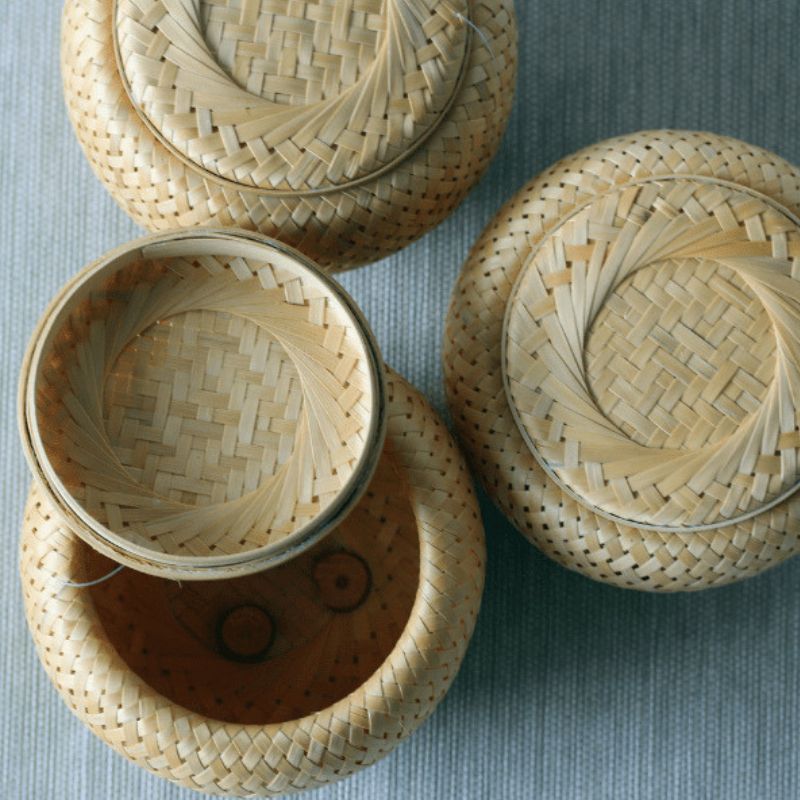 Pote de Armazenamento de Alimentos em Bambu Trançado
