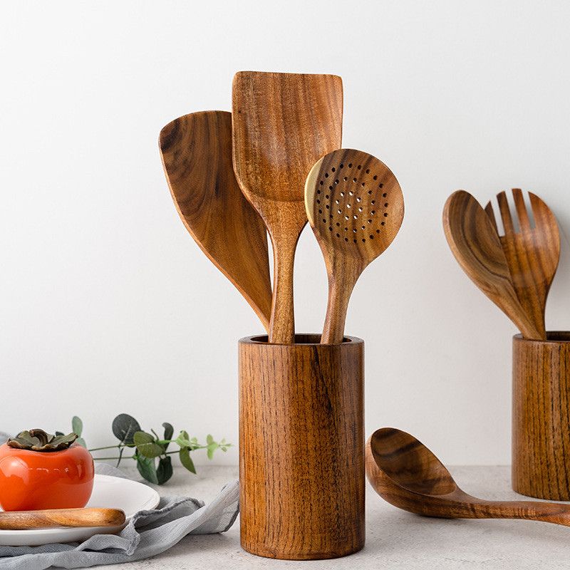 Suporte para Talheres de Bambu Multifuncional