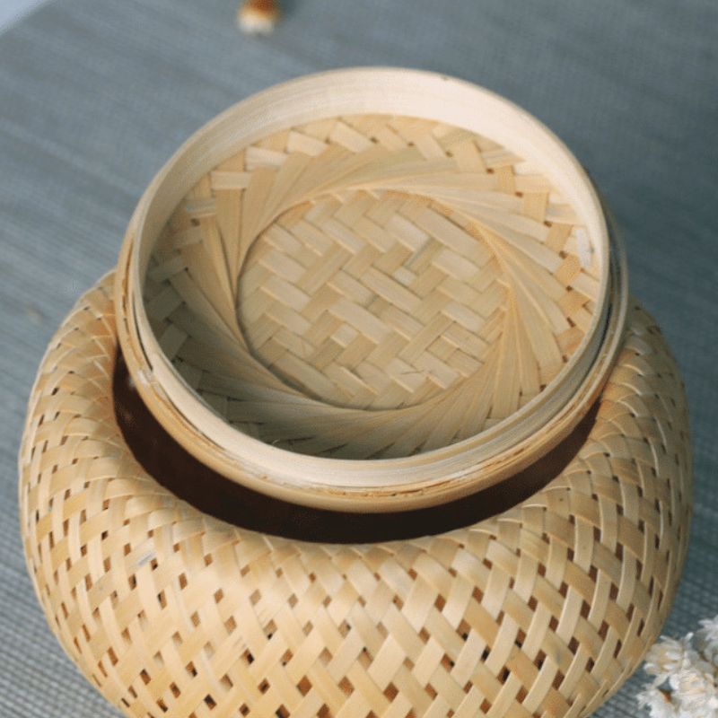 Pote de Armazenamento de Alimentos em Bambu Trançado