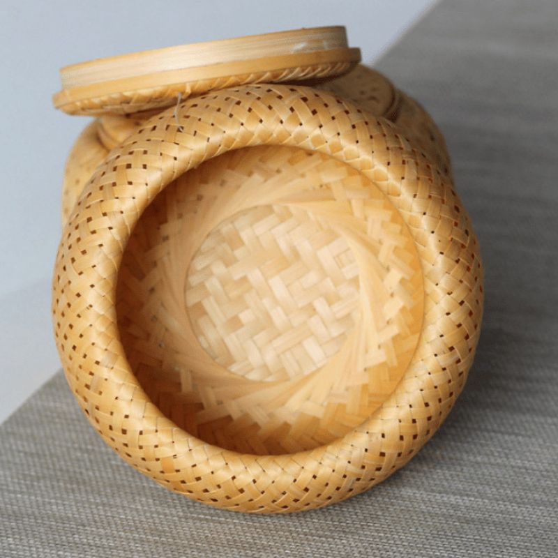 Pote de Armazenamento de Alimentos em Bambu Trançado