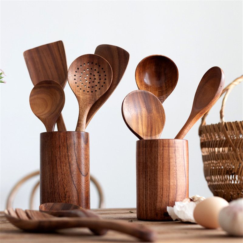 Suporte para Talheres de Bambu Multifuncional
