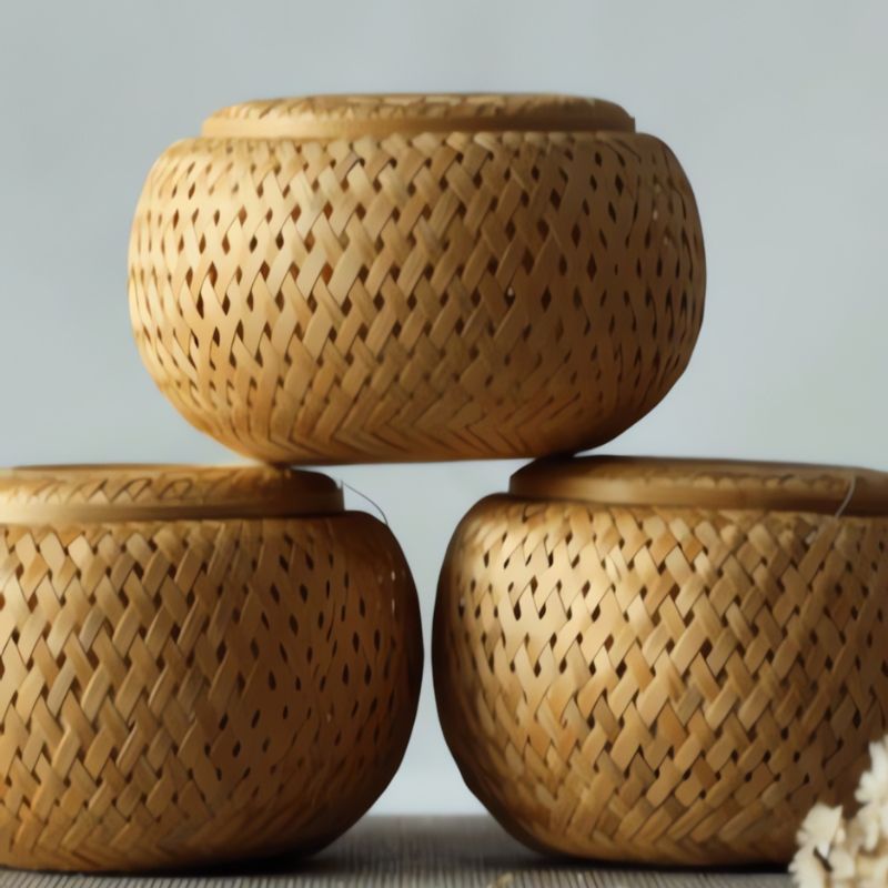 Pote de Armazenamento de Alimentos em Bambu Trançado