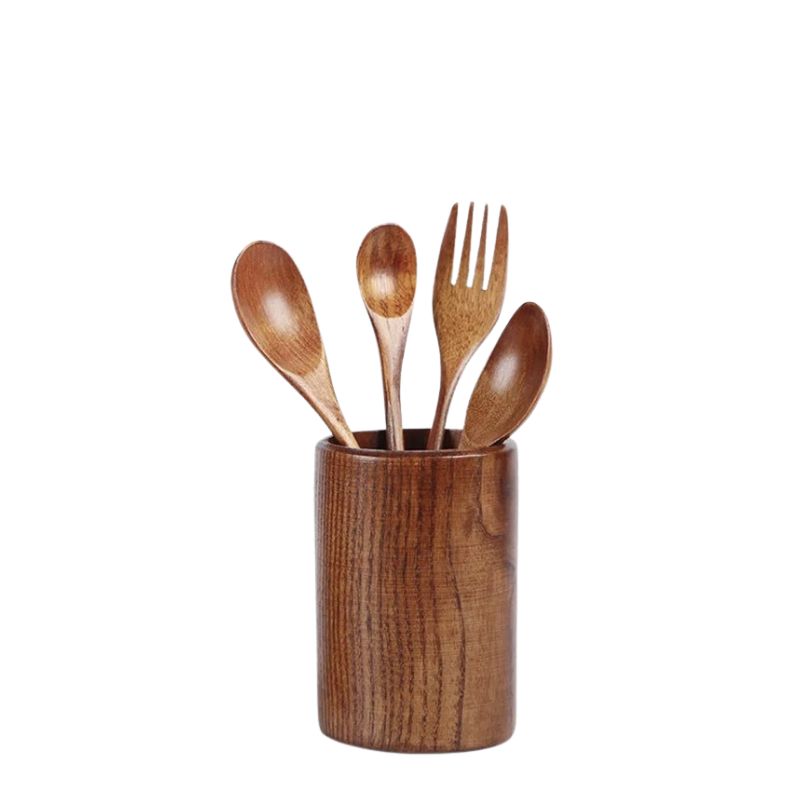 Suporte para Talheres de Bambu Multifuncional