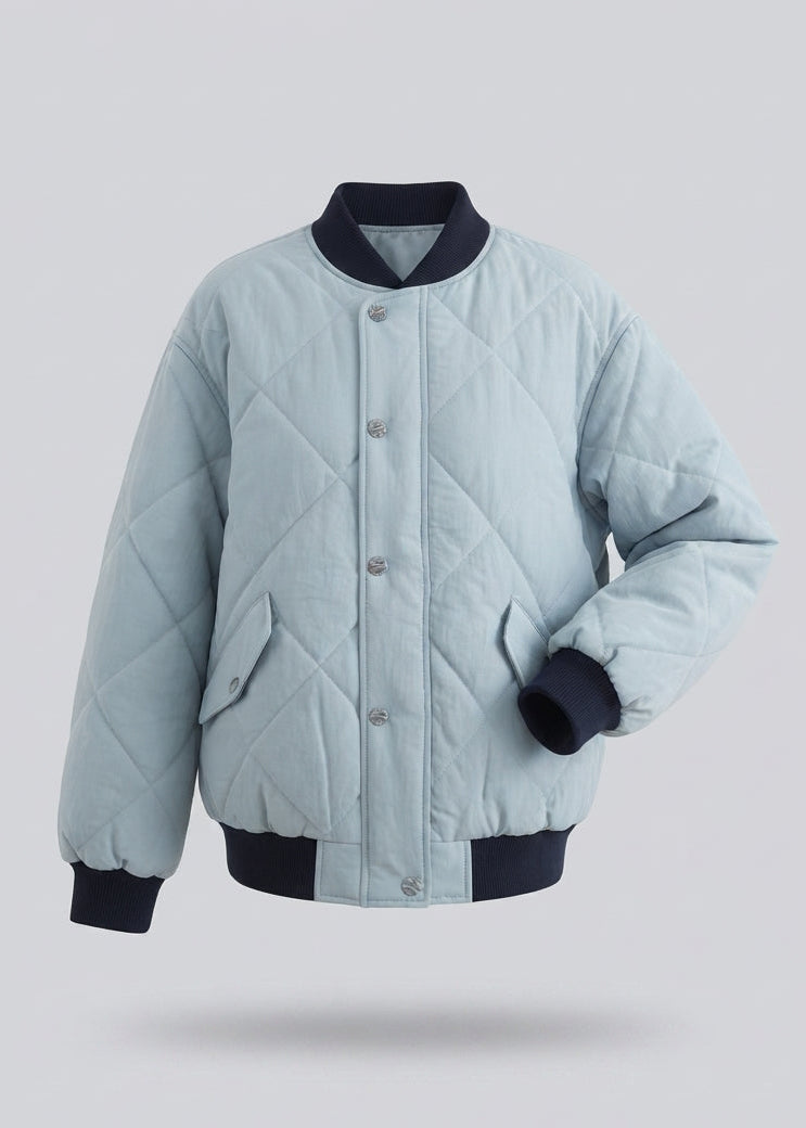 Women's nan dick quilted short jacket in bomber style with diamond stitching and concealed button placket