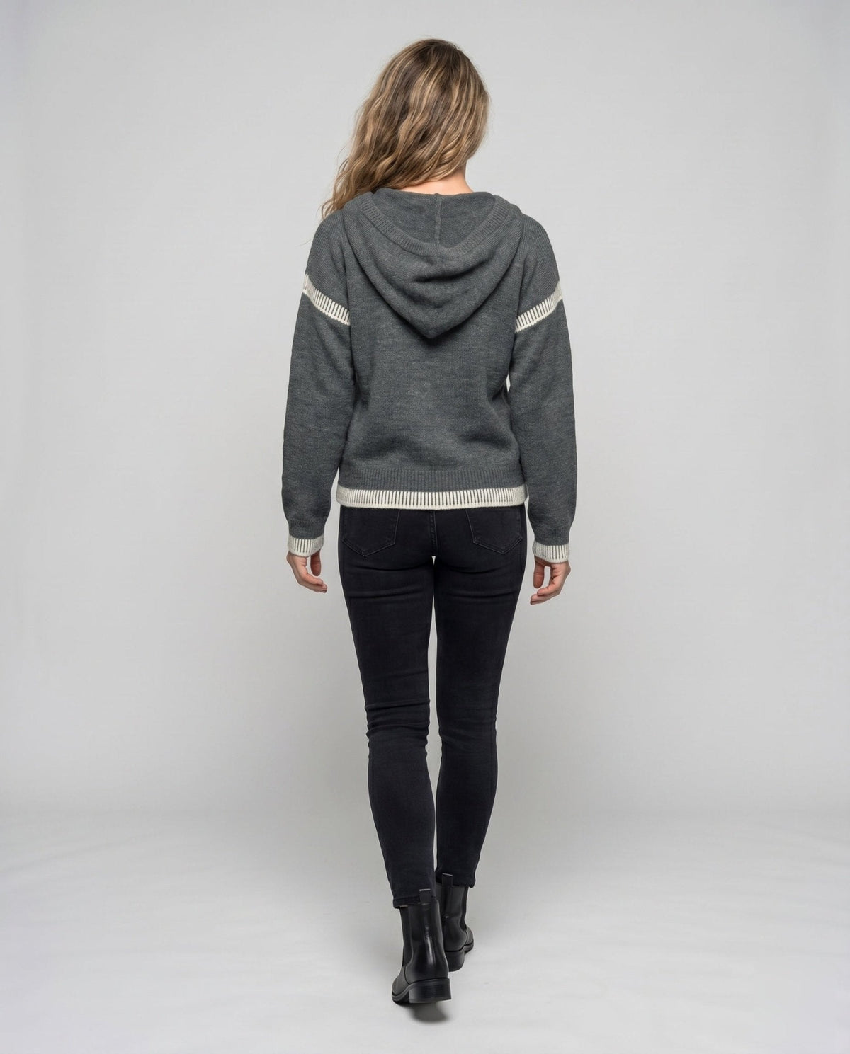 Women's knit sweater with stylish contrast details and half zipper - Chichicherry