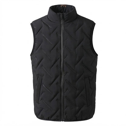 Men's light padded chevron quilted vest with high stand-up collar and concealed zip pockets