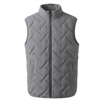 Men's light padded chevron quilted vest with high stand-up collar and concealed zip pockets