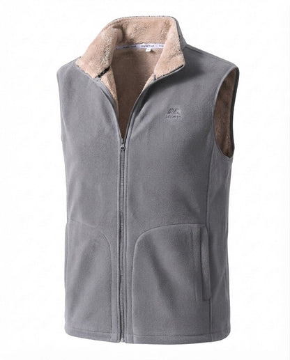 Men's thermal fleece vest with Sherpa lining, high stand-up collar and concealed side pockets