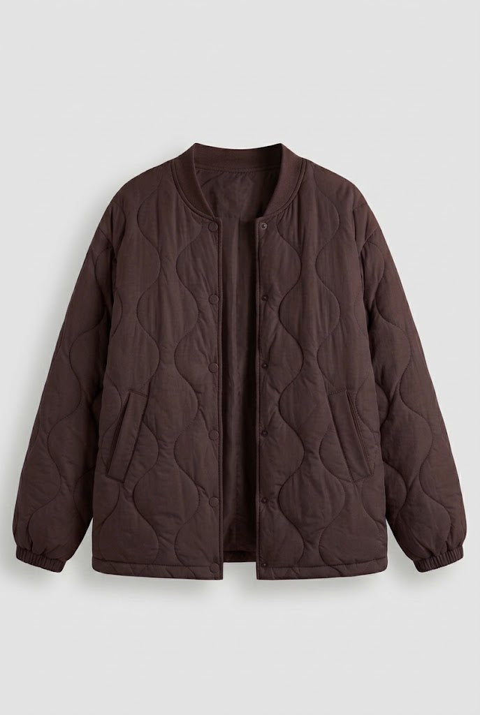 Women's lightweight quilted short jacket with cloud quilt and snap button placket
