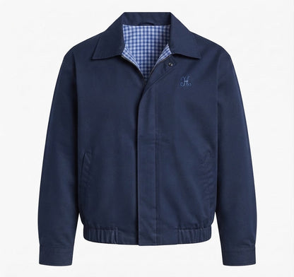 Women's lightweight windproof blouson jacket with checked lining, elastic hem, and subtle logo embroidery