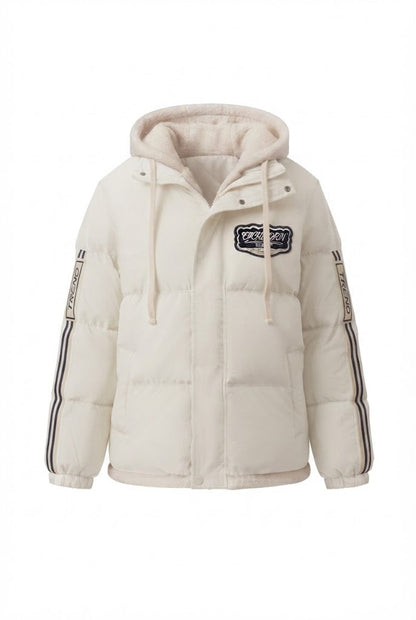 Women's trendy quilted hoodie with high-quality teddy inner construction and sporty striped sleeves