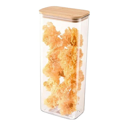Recipientes de vidro com tampas de bambu