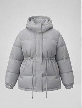 Women's padded hooded parka in boxy cut with tapered drawstring