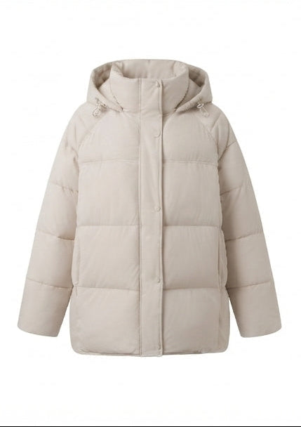 Women's short padded winter coat with high stand-up collar and concealed button placket