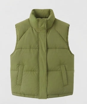 Women's non-padded thermal quilted vest with high standing collar, concealed two-way zipper, and practical flap pockets