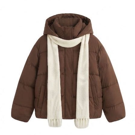 Women's compact quilted jacket with overlapping shawl collar and voluminous sleeves
