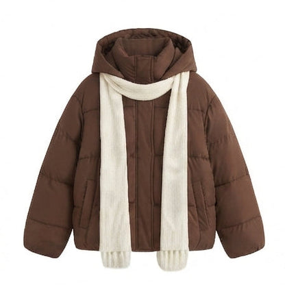 Women's compact quilted jacket with overlapping shawl collar and voluminous sleeves