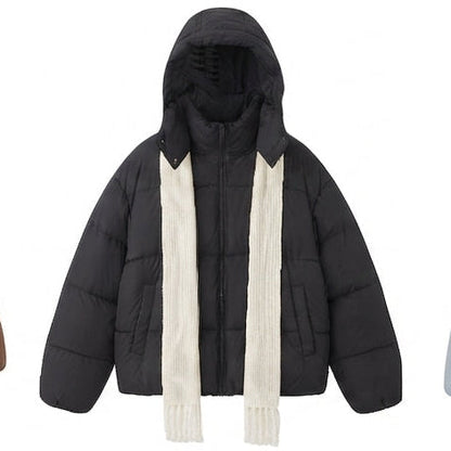 Women's compact quilted jacket with overlapping shawl collar and voluminous sleeves
