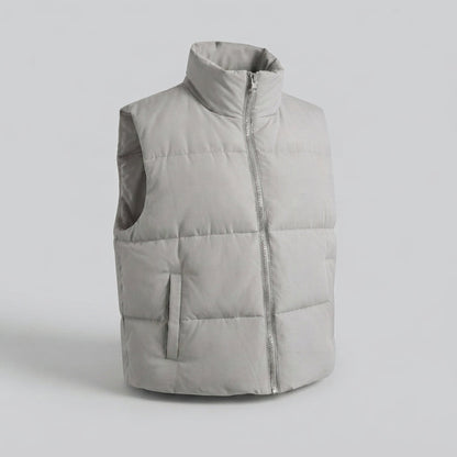 Women's sleeveless thermo quilted vest with high shawl collar and practical side pockets