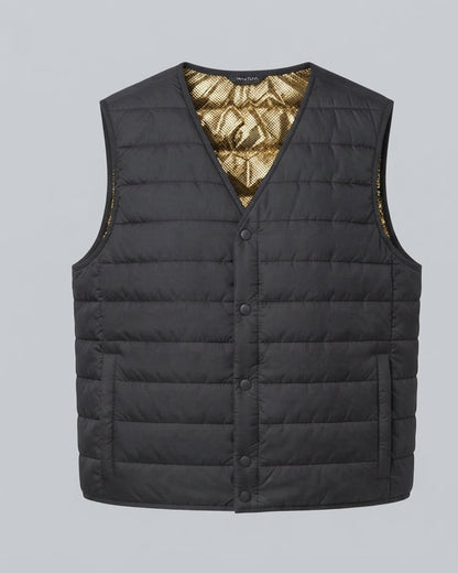 Men's lightweight padded vest with thermal lining, V-neck and snap button closure