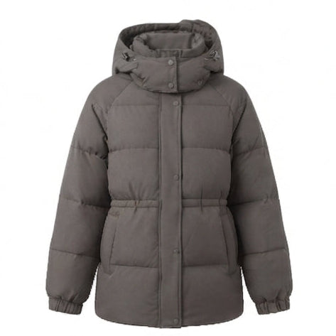 Women's nan compact outdoor puffer coat with high collar, chin protection, and elastic cuffs