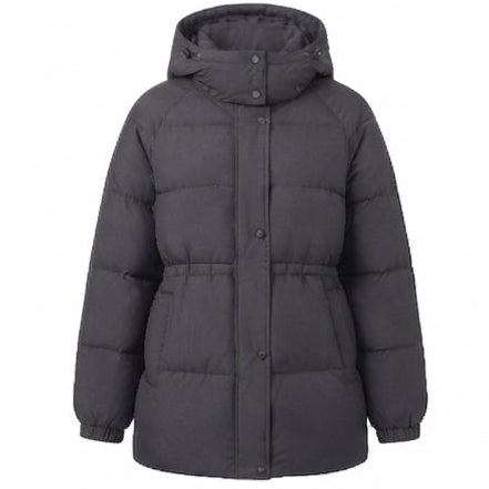 Women's nan compact outdoor puffer coat with high collar, chin protection, and elastic cuffs