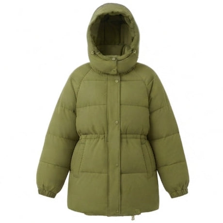 Women's nan compact outdoor puffer coat with high collar, chin protection, and elastic cuffs