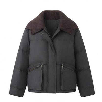 Women's short cut thermo bomber jacket with wide cord collar and contrasting cuffs