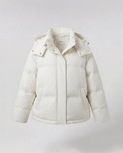 Women's nan boxy padded short quilted anorak with ergonomic hood trim and extra large flap pockets