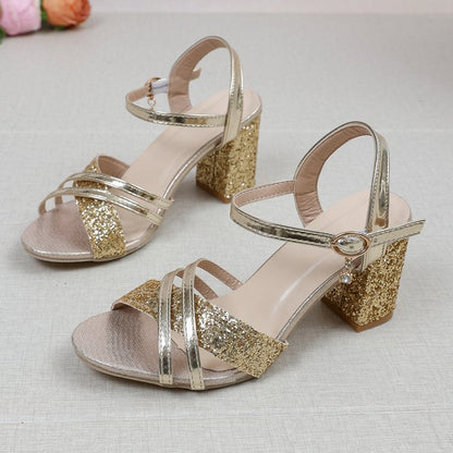 Women's glamorous heeled sandals with sparkling glitter and elegant design Eva