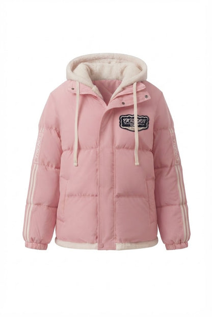 Women's trendy quilted hoodie with high-quality teddy inner construction and sporty striped sleeves