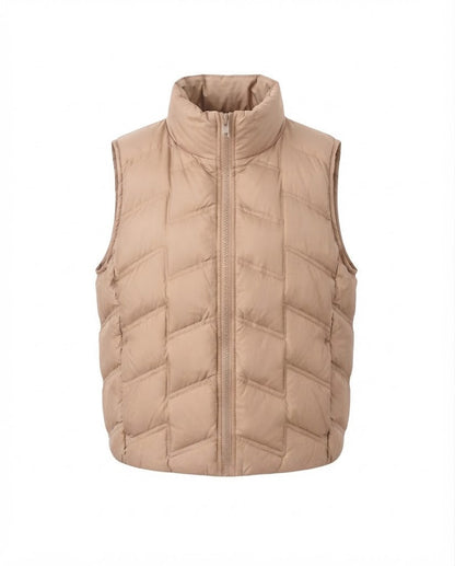 Women’s lightweight padded quilted vest with ergonomic chevron quilting and two-way zipper