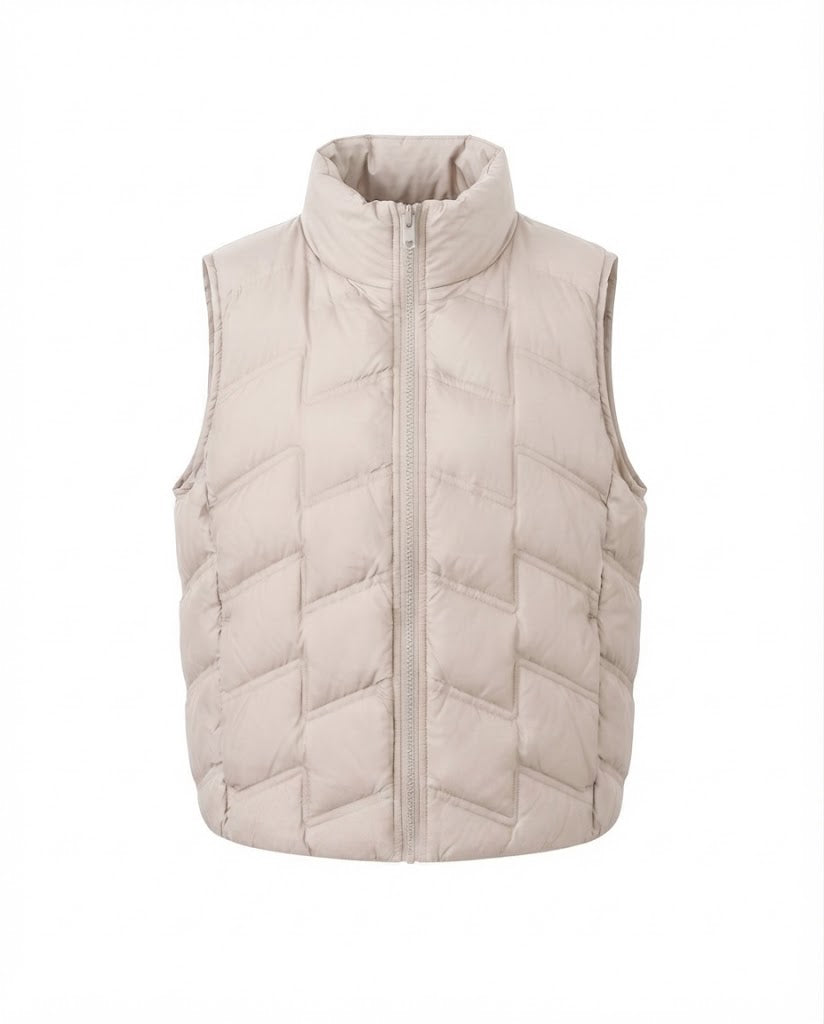 Women’s lightweight padded quilted vest with ergonomic chevron quilting and two-way zipper