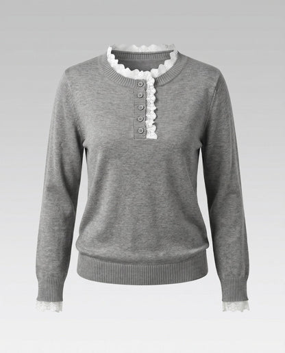 Ladies knit sweater with elegant lace embellishment - Chichicherry