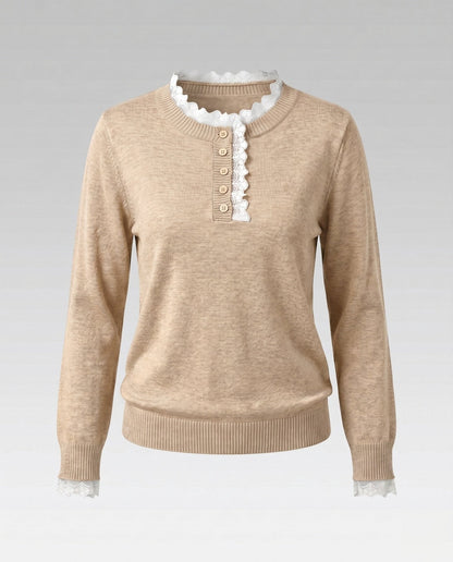 Ladies knit sweater with elegant lace embellishment - Chichicherry