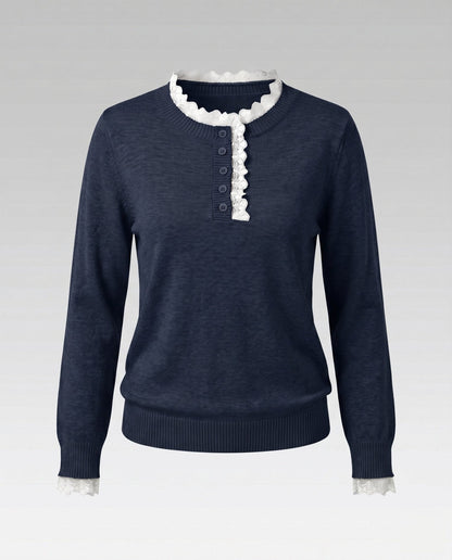 Ladies knit sweater with elegant lace embellishment - Chichicherry