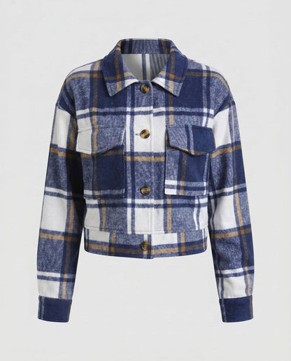 Ladies plaid flannel jacket with stylish button closure - Chichicherry