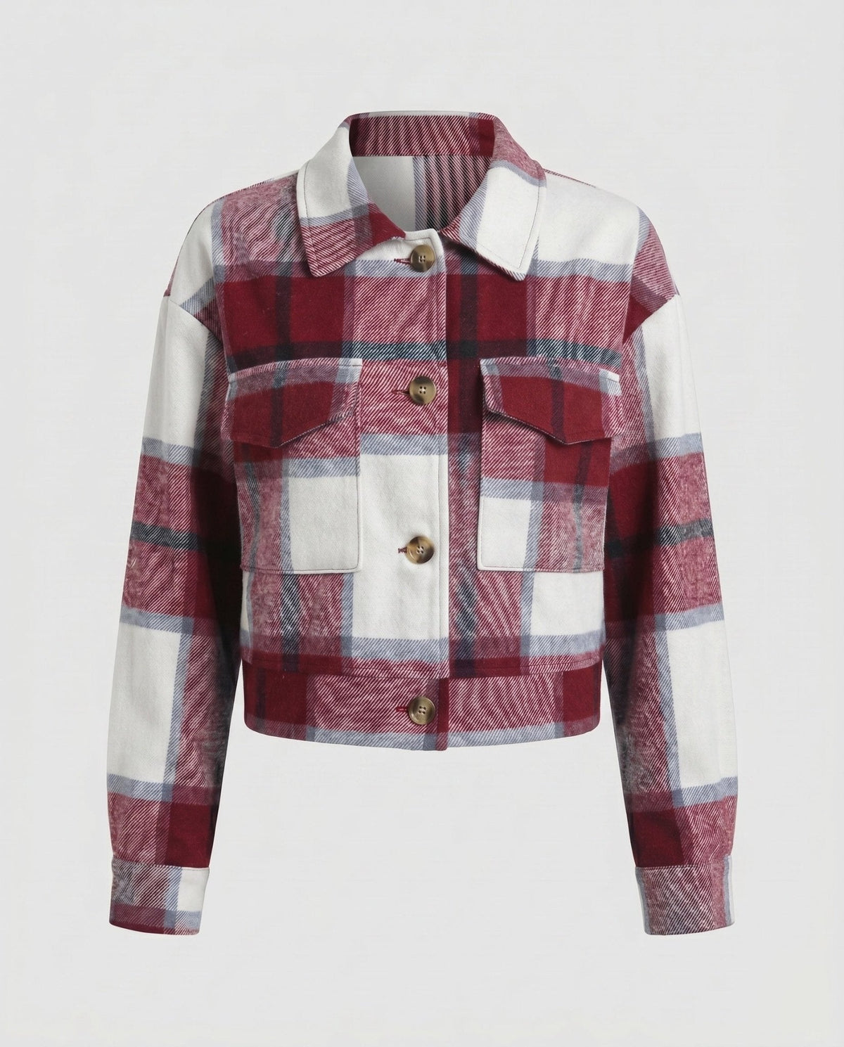 Ladies plaid flannel jacket with stylish button closure - Chichicherry