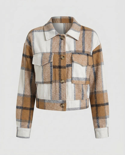 Ladies plaid flannel jacket with stylish button closure - Chichicherry