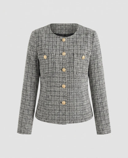 Ladies short jacket with elegant tweed pattern - Chichicherry