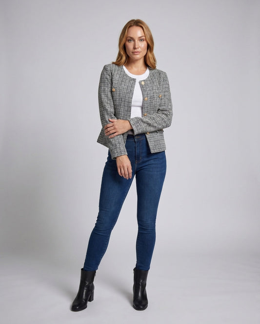 Ladies short jacket with elegant tweed pattern - Chichicherry