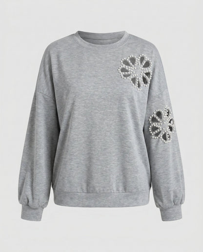 Ladies sweatshirt with decorative pearl accents - Chichicherry