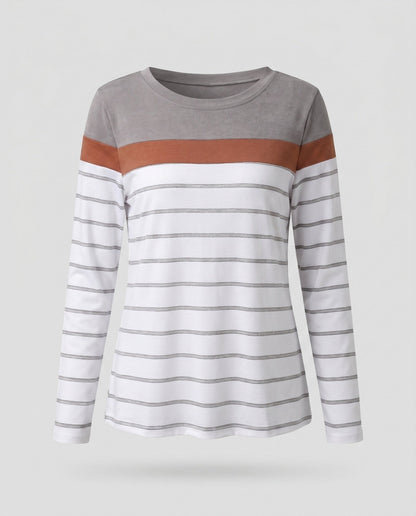 Women Long Sleeve Shirt with Fashionable Stripe Pattern and Elegant Details - Chichicherry