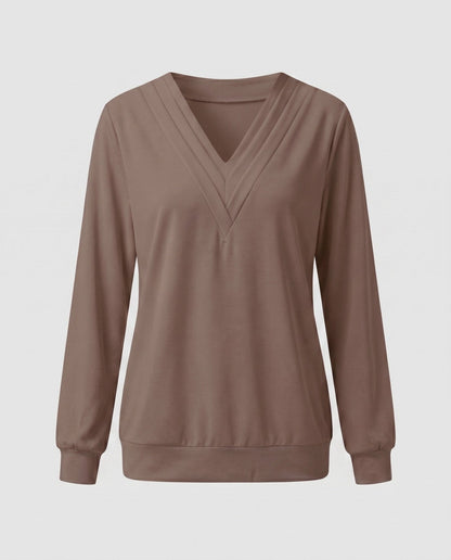 Women Oversized V-Neck Blouse with Long Sleeves - Chichicherry