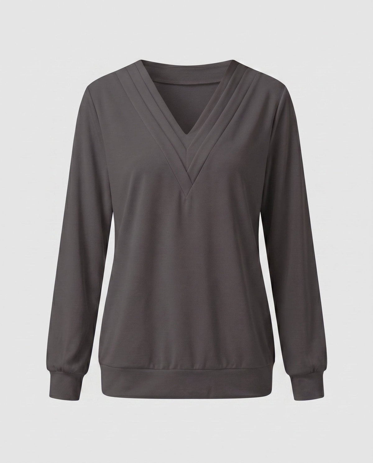 Women Oversized V-Neck Blouse with Long Sleeves - Chichicherry