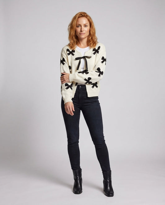Women's cardigan with bow pattern and sporty ribbons - Chichicherry