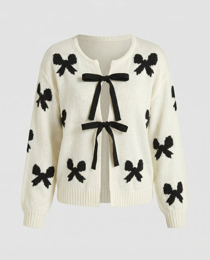 Women's cardigan with bow pattern and sporty ribbons - Chichicherry
