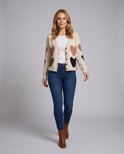 Women's cardigan with heart pattern and romantic design - Chichicherry