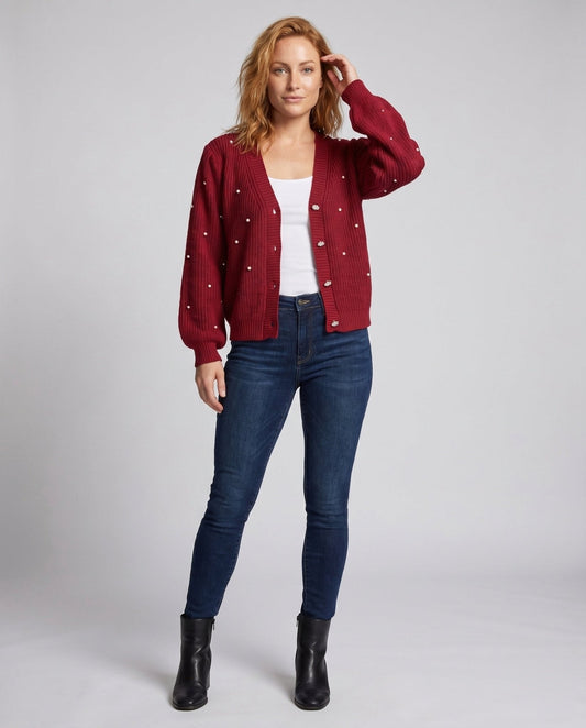 Women's cardigan with pearl details and casual fit - Chichicherry